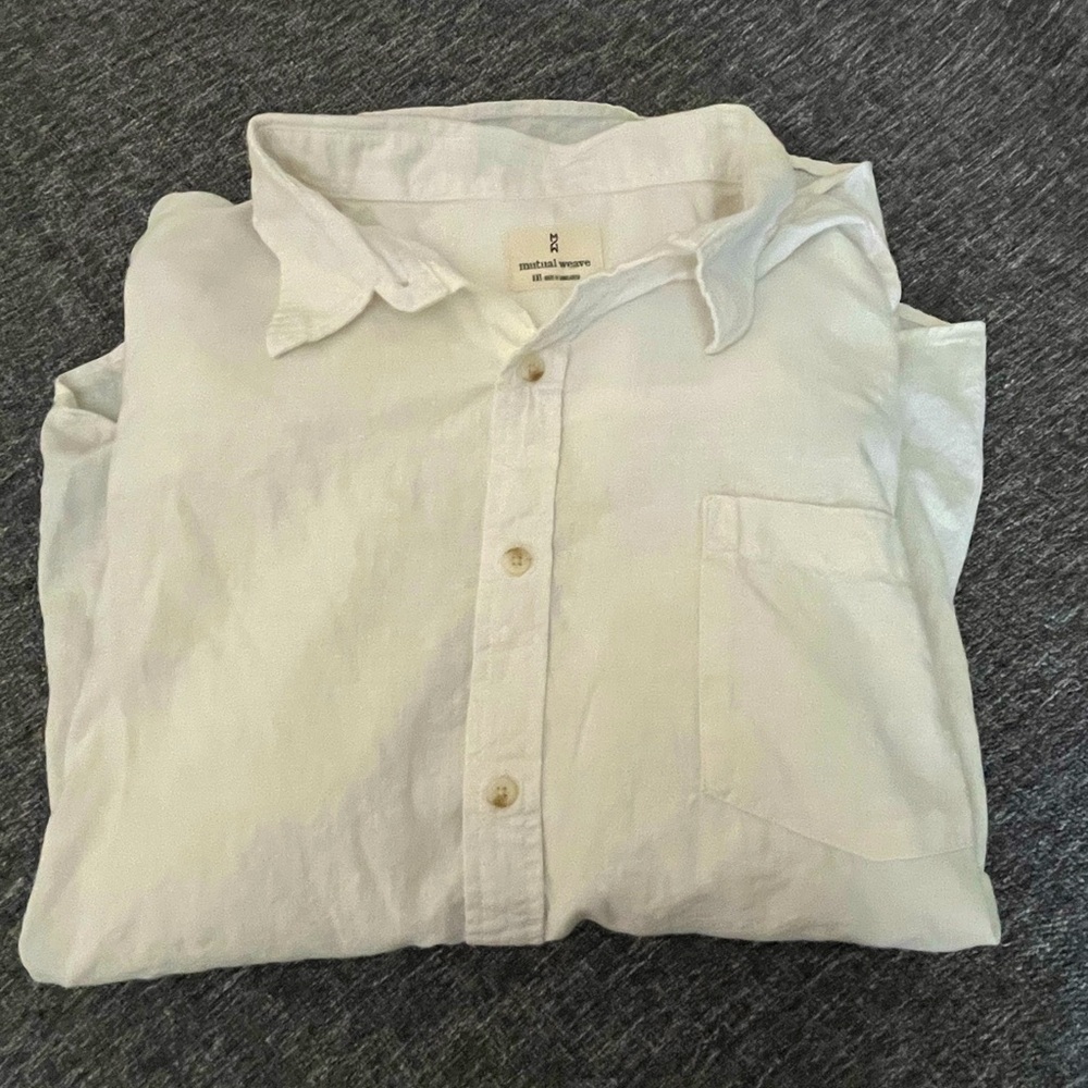 Mutual Weave Womens White Linen Blend Button Down Long Sleeve Shirt Size XXL